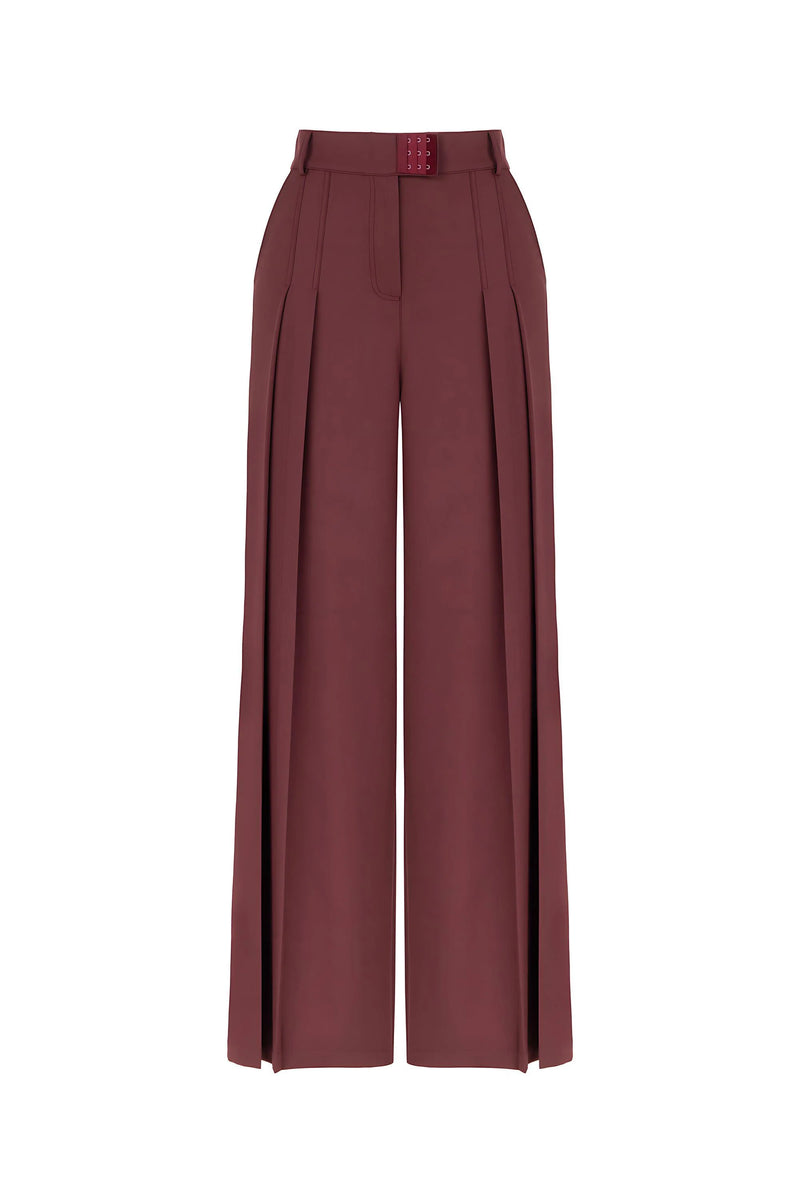 Burgundy Pleated High-Waisted Pants