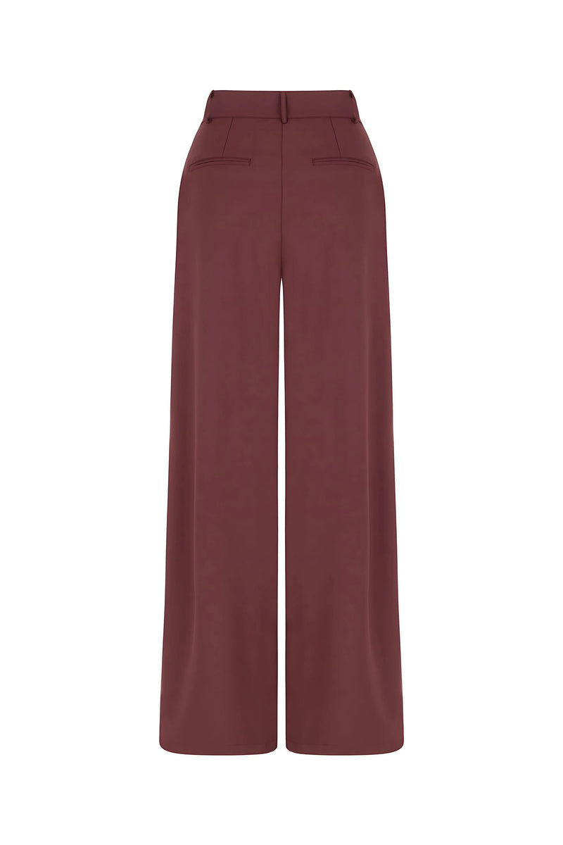 Burgundy Pleated High-Waisted Pants